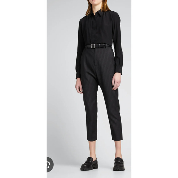 New! Nili Lotan 6 Wool Pinstripe Paris Pants $595 High Waist Drop Crotch Black - Picture 10 of 10